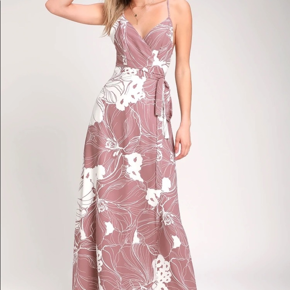 Always Mine Mauve and White Floral Print Wrap Maxi Dress. Worn once.